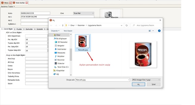 bilnex stok karti resim yukle 1