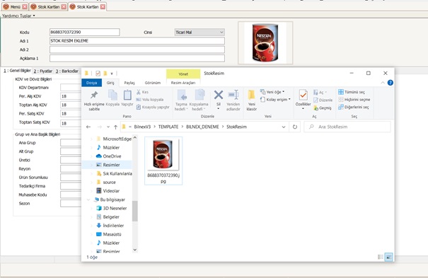 bilnex stok karti resim yukle 2