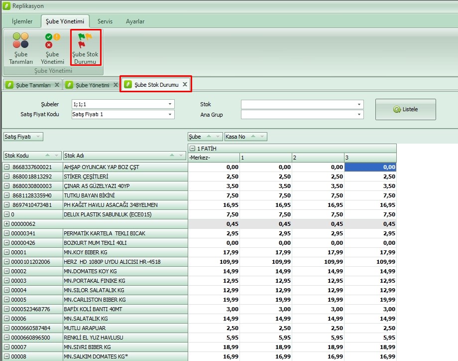 sube stok durum