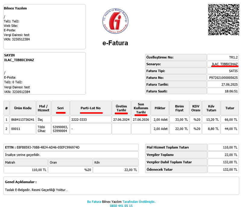 İlaç ve Tıbbi Cihaz e-Fatura Senaryosu 10 İlaç ve Tıbbi Cihaz